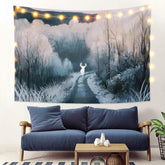 Lofaris Winter Elk Forest Mountain Painting Style Custom Tapestry